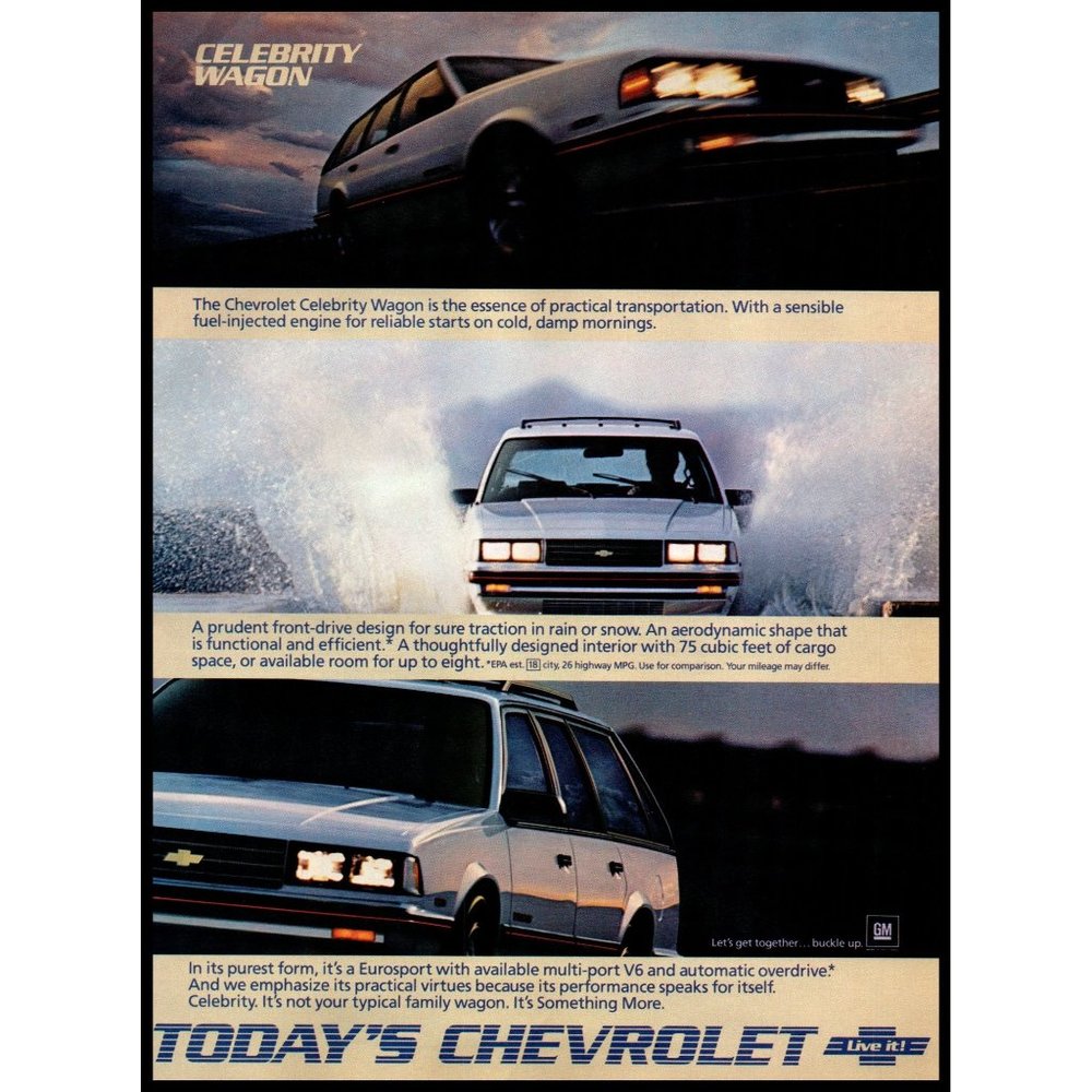 1986 Chevy Celebrity Wagon Vintage Print Ad 80s Family Car Wall Art Photo
